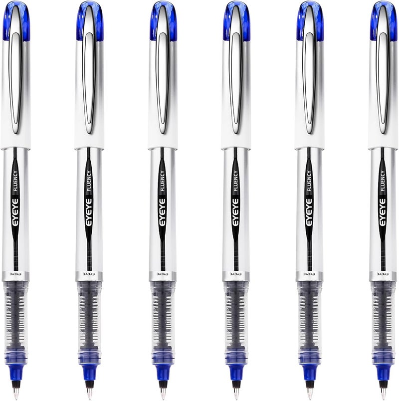 EYEYE Blue Rollerball Pens 0.7mm, 6 Pack Medium Point Roller Ball Pen Quick Dry, Liquid Ink Pen Fine Point Smooth Writing Pens for Journaling, Note Taking, Office, School Supplies - Image 1